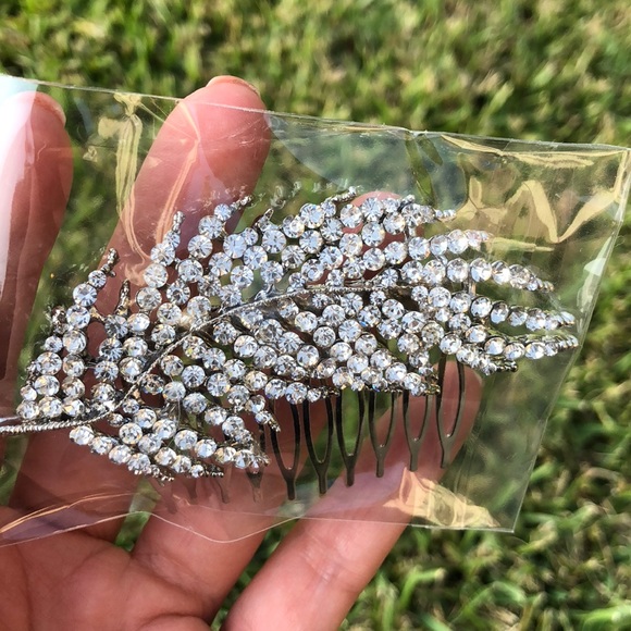 Bridal hair diamond hair leaf piece comb boho - Picture 8 of 8